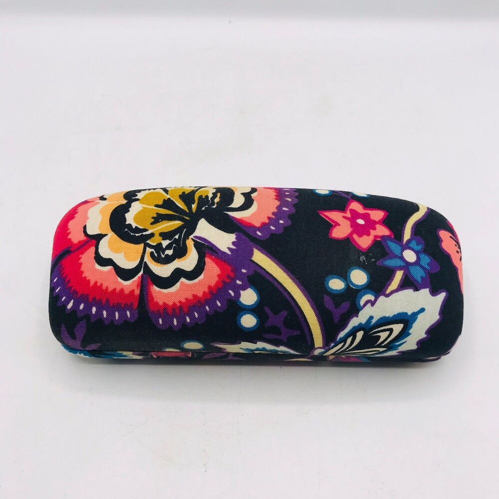 Vera Bradley Eyeglasses Case Floral Black Orange Purple 6.5 x 2.5 x 2